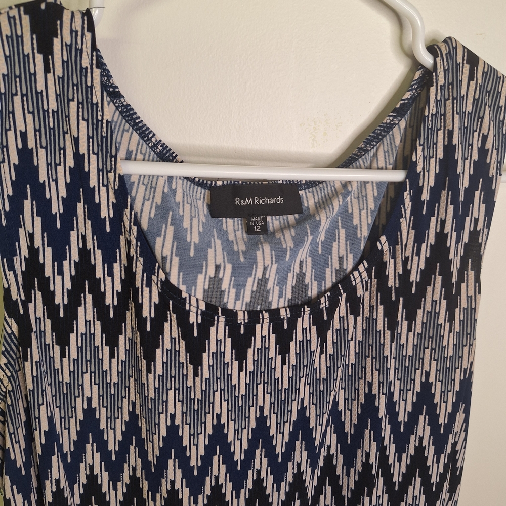 R&M Richards Navy and Cream Zigzag Dress Size 12